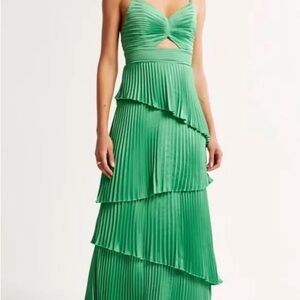 Abercrombie & Fitch Satin Green Pleated Dress Size XXSP